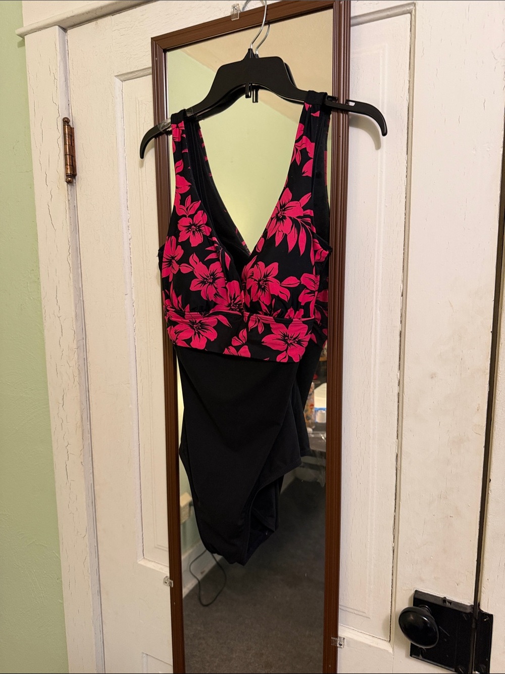 Black One-Piece Swimsuit with Pink Floral Top